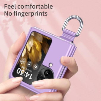 For OPPO Find N3 Flip Silk Ribbon Ring Plain Leather Phone Case(Black)