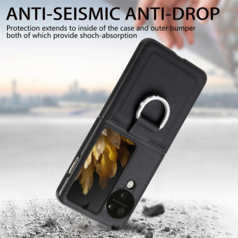 For OPPO Find N3 Flip Litchi PU Diamond-encrusted Ring Phone Case(Black)