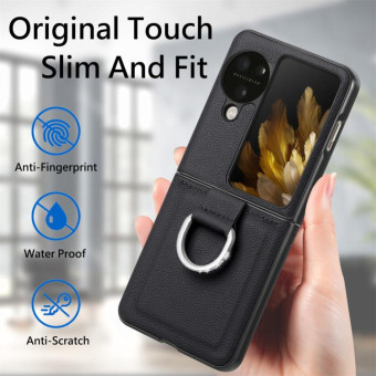 For OPPO Find N3 Flip Litchi PU Diamond-encrusted Ring Phone Case(Black)