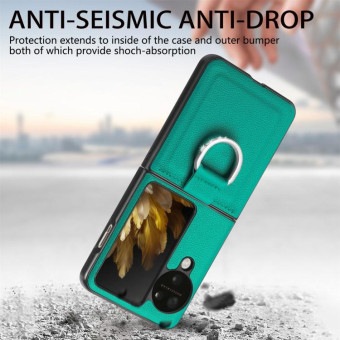 For OPPO Find N3 Flip Litchi PU Diamond-encrusted Ring Phone Case(Green)
