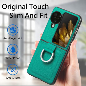 For OPPO Find N3 Flip Litchi PU Diamond-encrusted Ring Phone Case(Green)