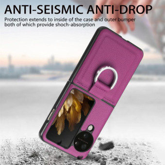 For OPPO Find N3 Flip Litchi PU Diamond-encrusted Ring Phone Case(Purple)