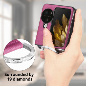For OPPO Find N3 Flip Litchi PU Diamond-encrusted Ring Phone Case(Purple)