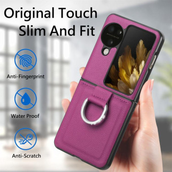 For OPPO Find N3 Flip Litchi PU Diamond-encrusted Ring Phone Case(Purple)