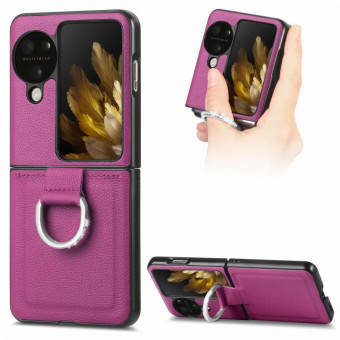 For OPPO Find N3 Flip Litchi PU Diamond-encrusted Ring Phone Case(Purple)