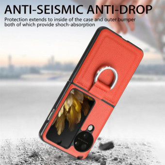 For OPPO Find N3 Flip Litchi PU Diamond-encrusted Ring Phone Case(Orange)