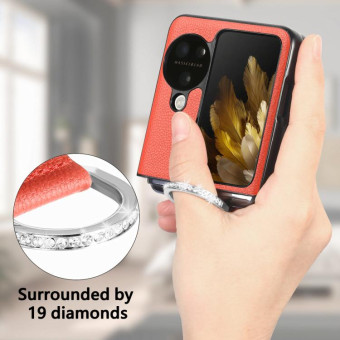 For OPPO Find N3 Flip Litchi PU Diamond-encrusted Ring Phone Case(Orange)