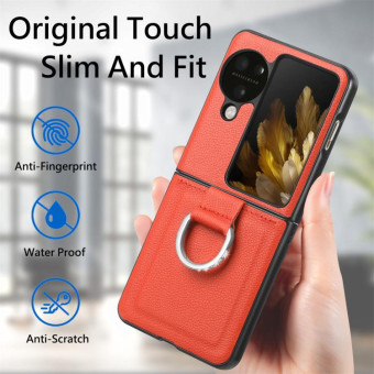 For OPPO Find N3 Flip Litchi PU Diamond-encrusted Ring Phone Case(Orange)
