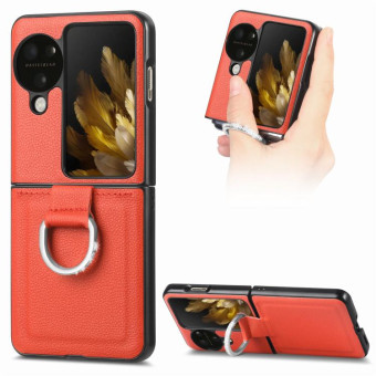 For OPPO Find N3 Flip Litchi PU Diamond-encrusted Ring Phone Case(Orange)