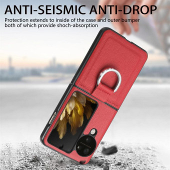 For OPPO Find N3 Flip Litchi PU Diamond-encrusted Ring Phone Case(Red)