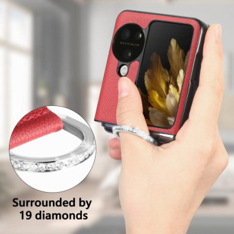 For OPPO Find N3 Flip Litchi PU Diamond-encrusted Ring Phone Case(Red)