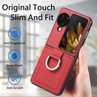 For OPPO Find N3 Flip Litchi PU Diamond-encrusted Ring Phone Case(Red)