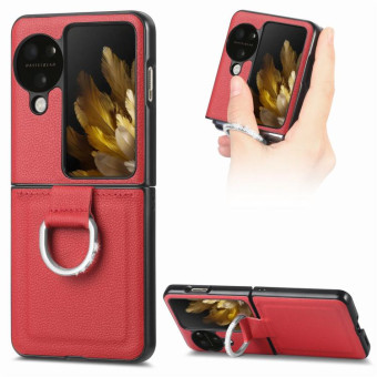 For OPPO Find N3 Flip Litchi PU Diamond-encrusted Ring Phone Case(Red)