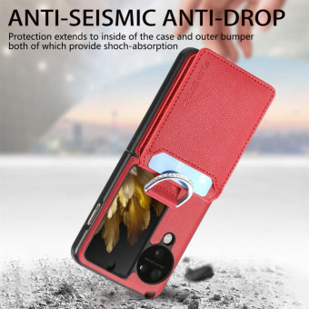 For OPPO Find N3 Flip Litchi PU Ring Holder Wallet Phone Case(Red)
