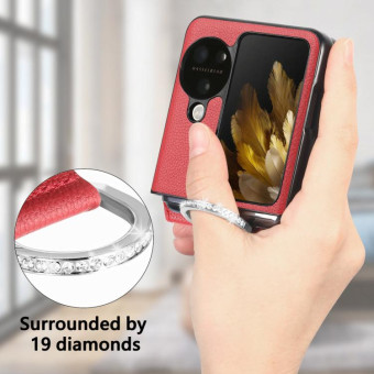 For OPPO Find N3 Flip Litchi PU Ring Holder Wallet Phone Case(Red)