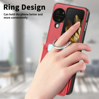 For OPPO Find N3 Flip Litchi PU Ring Holder Wallet Phone Case(Red)