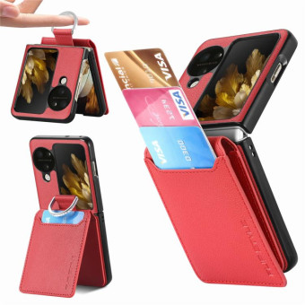 For OPPO Find N3 Flip Litchi PU Ring Holder Wallet Phone Case(Red)