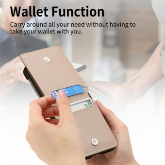 For OPPO Find N3 Flip Litchi PU Ring Holder Wallet Phone Case(Khaki)