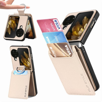 For OPPO Find N3 Flip Litchi PU Ring Holder Wallet Phone Case(Khaki)