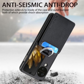 For OPPO Find N3 Flip Litchi PU Ring Holder Wallet Phone Case(Black)
