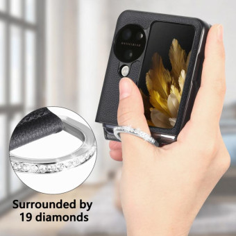 For OPPO Find N3 Flip Litchi PU Ring Holder Wallet Phone Case(Black)