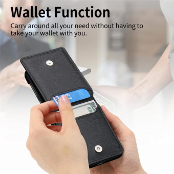 For OPPO Find N3 Flip Litchi PU Ring Holder Wallet Phone Case(Black)