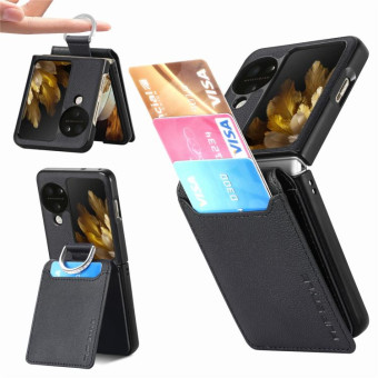 For OPPO Find N3 Flip Litchi PU Ring Holder Wallet Phone Case(Black)