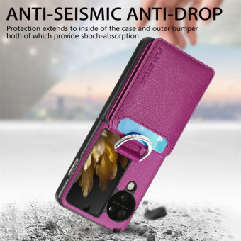 For OPPO Find N3 Flip Litchi PU Ring Holder Wallet Phone Case(Purple)