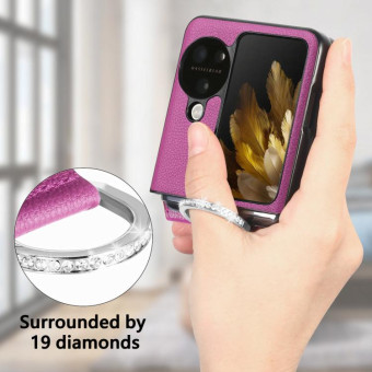 For OPPO Find N3 Flip Litchi PU Ring Holder Wallet Phone Case(Purple)