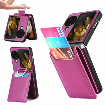 For OPPO Find N3 Flip Litchi PU Ring Holder Wallet Phone Case(Purple)
