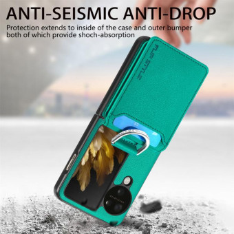 For OPPO Find N3 Flip Litchi PU Ring Holder Wallet Phone Case(Green)