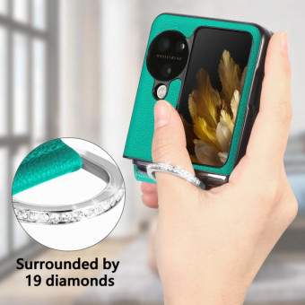 For OPPO Find N3 Flip Litchi PU Ring Holder Wallet Phone Case(Green)