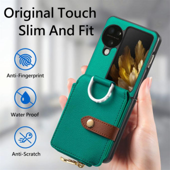 For OPPO Find N3 Flip Vertical Flip Zipper Wallet Ring Leather Phone Case(Green)