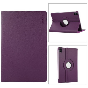 For Redmi Pad SE 11.0 ENKAY Hat-Prince 360 Degree Rotation Litchi Leather Smart Case(Dark Purple)