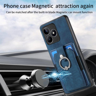 For Realme C53 4G Retro Skin-feel Ring Multi-card Wallet Phone Case(Blue)