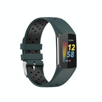 For Fitbit Charge 6 Dual Color Breathable Silicone Watch Band(Green+Black)