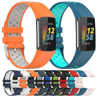 For Fitbit Charge 6 Dual Color Breathable Silicone Watch Band(Orange+Gray)
