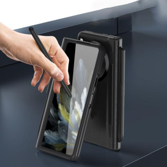 For OPPO Find N3 Integrated Film Plain Leather Phone Case with Pen(Black)