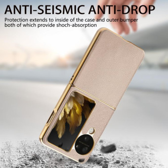 For OPPO Find N3 Flip Litchi Leather Electroplating Shockproof Phone Case(Khaki)