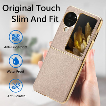 For OPPO Find N3 Flip Litchi Leather Electroplating Shockproof Phone Case(Khaki)