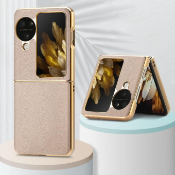 For OPPO Find N3 Flip Litchi Leather Electroplating Shockproof Phone Case(Khaki)