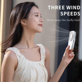 F11 Portable Rechargeable Hanging Neck Fan Cooling Handheld Fan 3 Speeds Desk Fan(White)