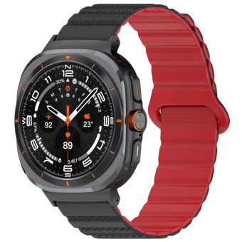 For Samsung Galaxy Watch Ultra 47mm Spot Pattern Two Color Magnetic Silicone Watch Band(Black Red)