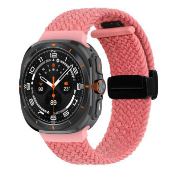 For Samsung Galaxy Watch Ultra 47mm Fold Magnetic Buckle Braided Watch Band(Pink)