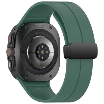 For Samsung Galaxy Watch Ultra 47mm Groove Style Folding Magnetic Buckle Silicone Watch Band(Dark Green)
