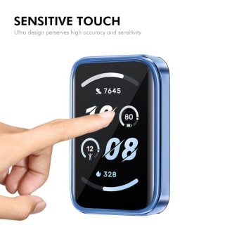 For Honor Band 9 ENKAY Hat-Prince Full Coverage Electroplated Soft TPU Case with Screen Protection(Navy Blue)