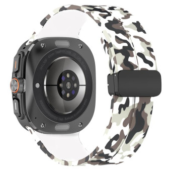 For Samsung Galaxy Watch Ultra 47mm Magnetic Folding Buckle Silicone Watch Band(Camouflage White)