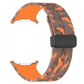 For Samsung Galaxy Watch Ultra 47mm Magnetic Folding Buckle Silicone Watch Band(Camouflage Orange)