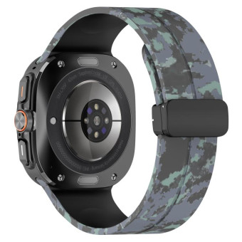 For Samsung Galaxy Watch Ultra 47mm Magnetic Folding Buckle Silicone Watch Band(Camouflage Black)