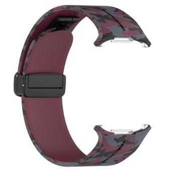 For Samsung Galaxy Watch Ultra 47mm Magnetic Folding Buckle Silicone Watch Band(Camouflage Wine Red)